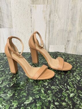 Women's Nude Block Heel Ankle Strap Sandals